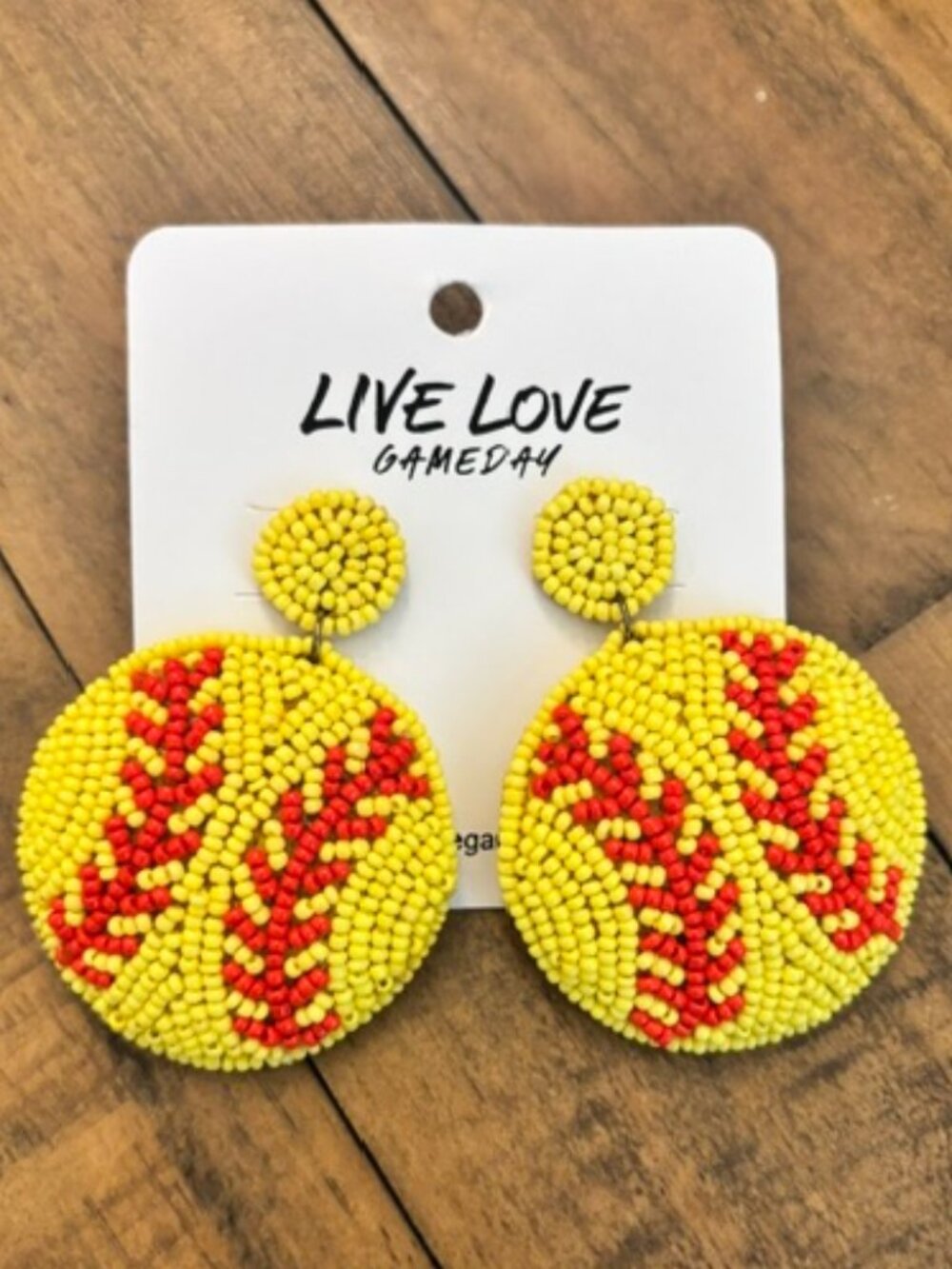Yellow & Red Beaded Softball Statement Earrings Game Day Jewelry